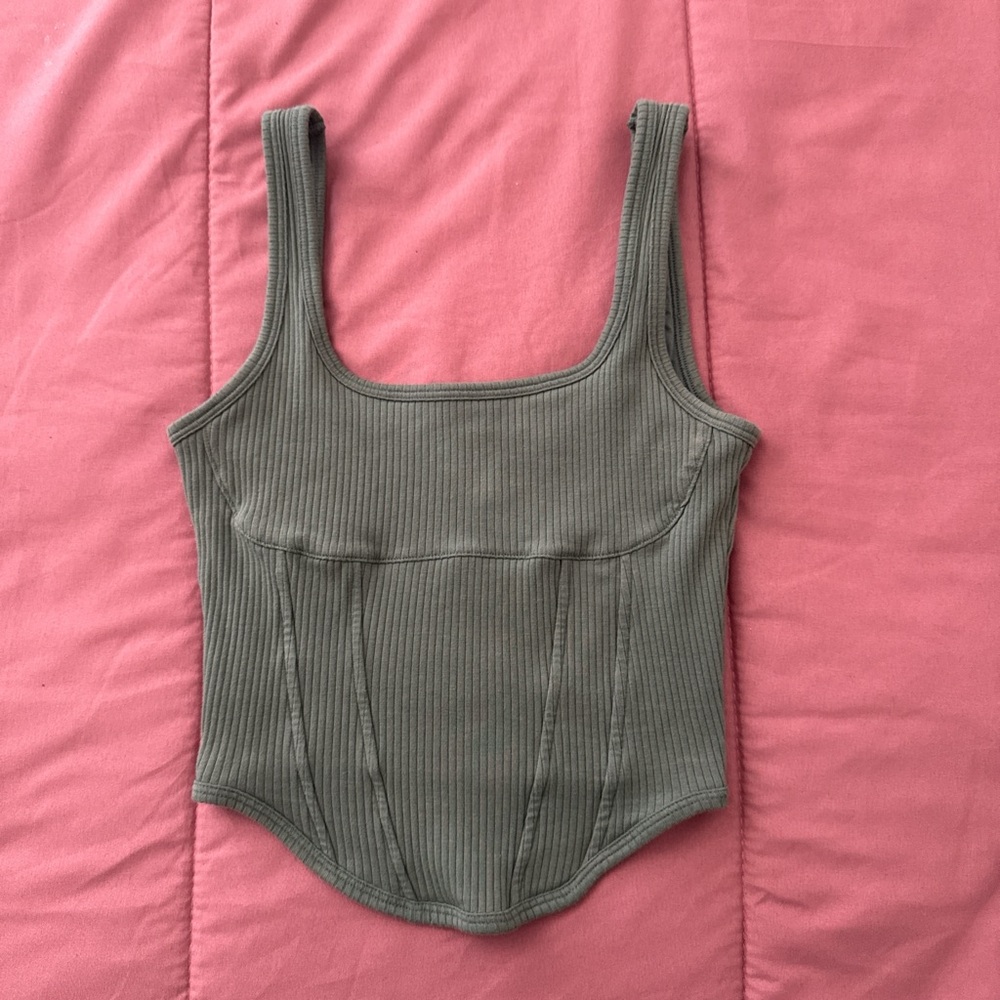 PINK Victoria's Secret green Ribbed Tank Top